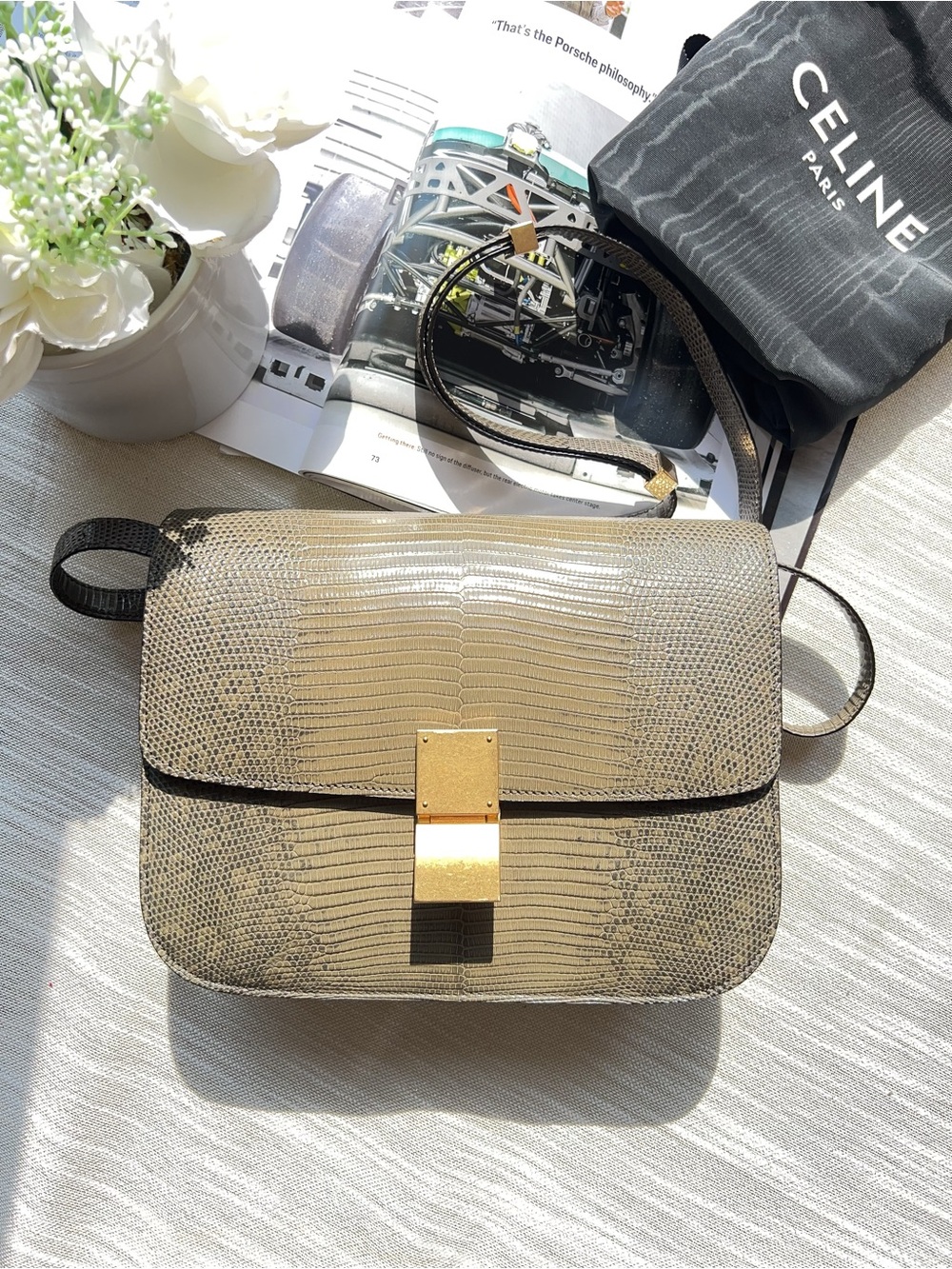 Celine Lizard Medium Classic Box Flap Bag Brown